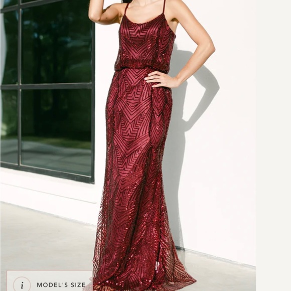 Revelry Gigi Geo Sequin Maxi Formal Dress in the color Cabernet - Picture 7 of 8
